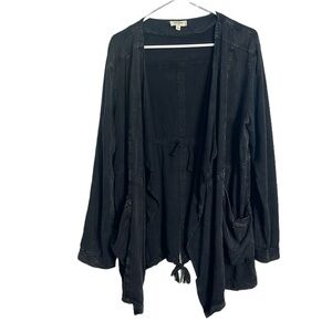 Umgee Drapey Lagenlook Black Open Front Long-Sleeve Cardigan Jacket Size Small